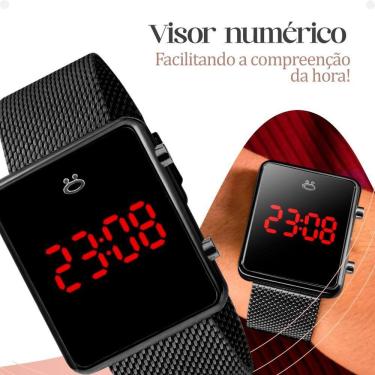 Imagem de Relogio Feminino Preto Digital + Colar + Brincos + Caixa Casual Quadrado Pulseira Ajustável Presente