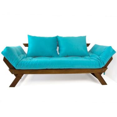 Imagem de Sofá Japão Futon Azul Turquesa Madeira Maciça Imbuia