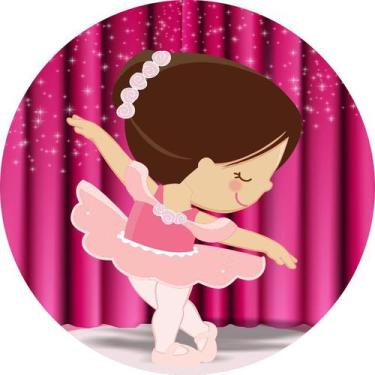 Imagem de Painel de Tecido Sublimado Redondo Bailarina Palco Cortinas Rosa C/ el