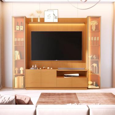 Imagem de Rack com Painel para Tv 75 Polegadas 100% Mdf com 2 Torre Reflecta Led Vitoria Regia Marrom