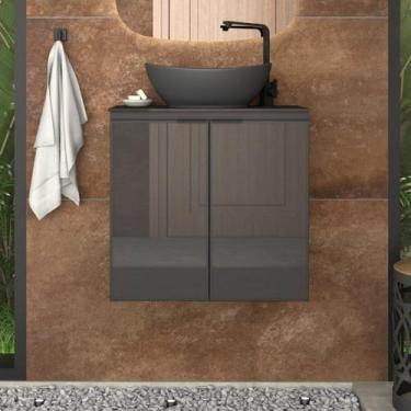 Imagem de Gabinete Para Banheiro Em Aço 2 Portas Com Tampo De Vidro E Porta De V