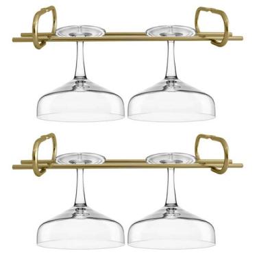 Imagem de Kit 2 Suportes Porta Taças Dourado Reto 25cm Organizador Suspenso MS A