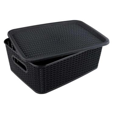 Imagem de Caixa Organizadora São Bernardo Rattan em Plástico Preta 12,5L, UNICA