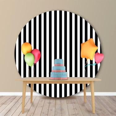 Imagem de Painel Redondo em Jacquard Estampado Listrado Preto, 1,50