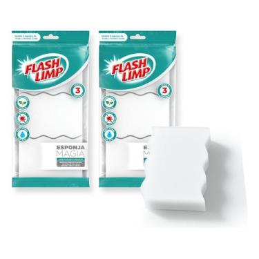 Imagem de Esponja Tira Manchas Sujeira Kit 6 Unidades Flash Limp