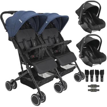 Imagem de Carrinho Kiddo Gemeos com 2 Bebe Conforto Colinho Mascote Marinho