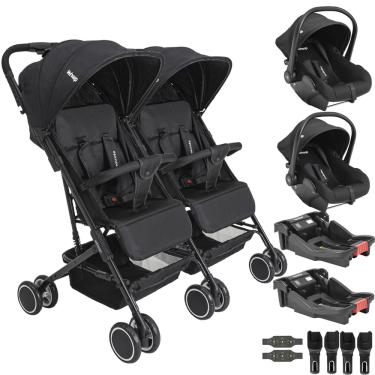 Imagem de Carrinho Kiddo Gemeos 2 Bebe Conforto Colinho 2 Base Mascote Preto