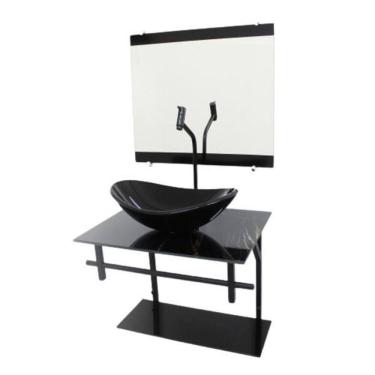 Imagem de Gabinete De Vidro 60Cm Ap Com Cuba Oval - Mármore Preto