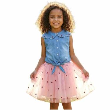 Imagem de Vestido Infantil Com Corpo Jeans E Saia Em Tule Bordado - - anjo da ma