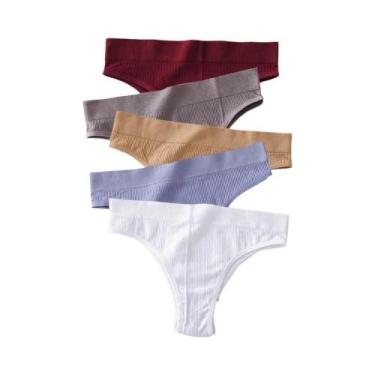 Imagem de Calcinhas Brasileiras Femininas Sexy De Cintura Baixa Caneladas 5 Peça