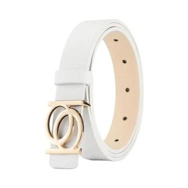 Imagem de Cinto Feminino De Couro PU Com Fivela Dourada E Botão Duplo Redondo Pa