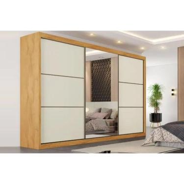 Imagem de Guarda Roupa Casal Bragança 3 Portas De Coorer (1 C- Espelho) E 6 Gavetas Off White-peroba - Europa