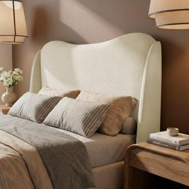 Imagem de Cabeceira Orgânica Para Cama Box Casal Padrão Luma 140cm Bouclê Bege -
