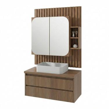 Imagem de Conjunto para Banheiro com 1 Gabinete com Cuba e 1 Espelheira 82cm Toscana Noce