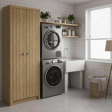 Imagem de Armário Multiuso Lavanderia 2 Portas 60cm Multimóveis Cr30052 Amêndoa