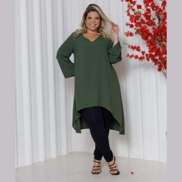 Imagem de Vestido Chamise Manga 3/4 Gola Polo Plus Size - Rosana Farcait, Milita