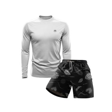 Imagem de Conjunto Masculino Short Estampado Praia Verão e Camiseta Dry Manga Longa Proteção UV-M...