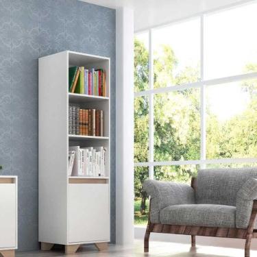 Imagem de Estante Benevello 1 Porta 4 Prateleiras Mdp Branco/Siena - QUIDITÁ