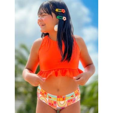 Imagem de Biquíni Infantil Moda Praia Tendência Neon Estampado Proteção UV 50 - 