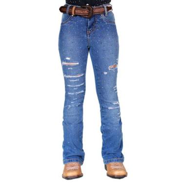 Imagem de Calça Jeans Infantil Menina Rasgada com Strass Bill Way Lançamento, Je