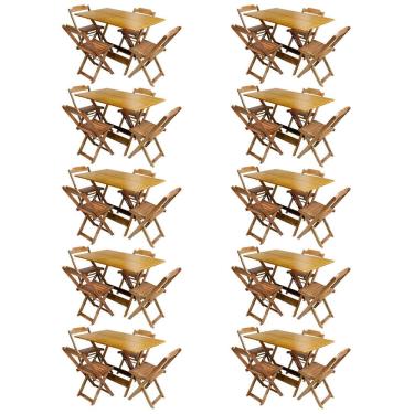 Imagem de Kit 10 Jogos de Mesa com 4 Cadeiras de Madeira Dobravel 120x70 Ideal para Bar e Restaurante - Castanho