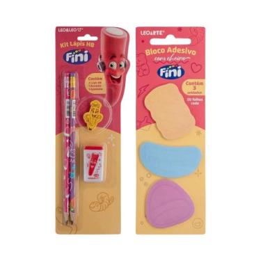 Imagem de COMP Kit Papelaria Fini 2 Lápis + Apontador + Borracha + Bloco Adesivo