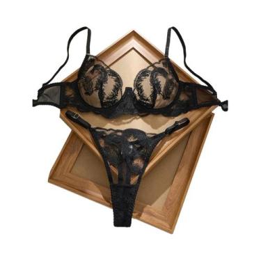 Imagem de Conjunto De Lingerie Feminina Com Penas Pretas, Confortável E Elegante