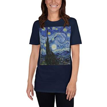 Imagem de Camiseta unissex de manga curta com pintura noturna estrelada de Vincent Van Gogh, Azul marino, X-Large
