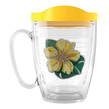 Imagem de Tervis Coleção Tropical Hibiscus Made in USA Copo de Viagem Isolado de Parede Dupla Mantém Bebidas Frias e Quentes, Caneca de 473 ml com Alça, Hibisco Amarelo Tropical