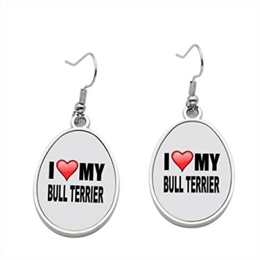 Imagem de Brinco I Love My Bull Terrier - Brincos com pingente para meninas - Presente de festa de aniversário dos namorados