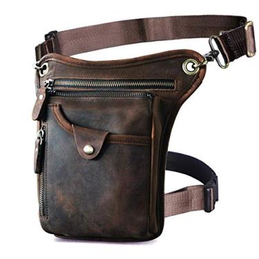 Imagem de Le'aokuu Bolsa masculina de couro genuíno para atividades ao ar livre, esportiva, cintura alta, quadril, mensageiro, ombro caído, coxa, bolsas para mulheres (211-5 0 marrom escuro), Marrom escuro 211