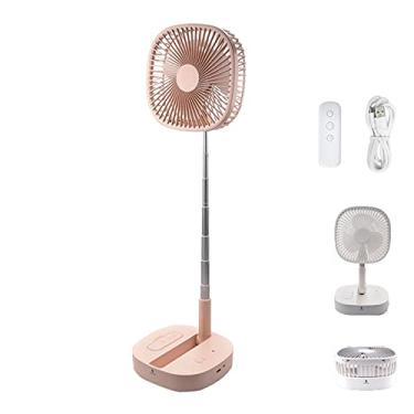 Imagem de HIOD Portátil de 4 velocidades silencioso com controle remoto mesa telescópico suporte de chão ventilador quarto USB recarregável cronometragem pequena, rosa