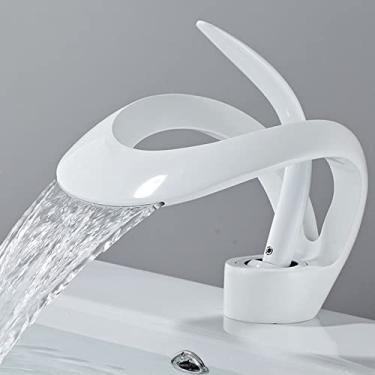 Imagem de Torneira de bacia de banheiro dourada/branca Torneira de banheiro preta de latão cinza torneira misturadora de pia quente & Torneira para Bacia de Cachoeira Fria,5