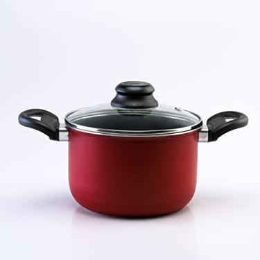 Imagem de Caldeirão 18cm Antiaderente Vermelho com Tampa de Vidro Pequeno Não Gruda