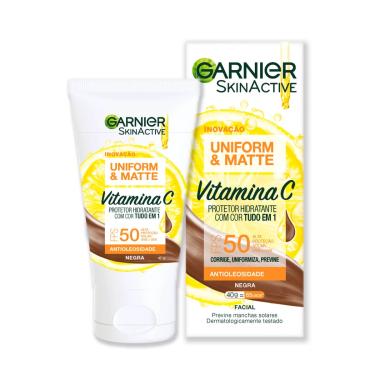 Imagem de Protetor Solar Hidratante Facial Garnier Uniform & Matte Vitamina C FPS 50 Cor Negra 40g 40g