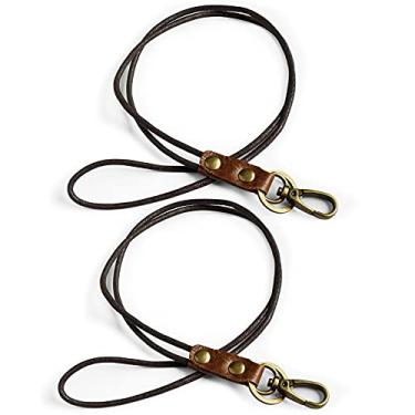 Imagem de Chaveiro de cordão de couro, conjunto de 2 alças de cordão de pescoço com fecho de metal, para chaves, porta-cartão, apito, carteira, marrom