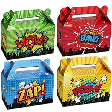 Imagem de Pacote com 12 caixas de lembrancinhas de festa de super-heróis, tema de herói, caixas de presente para chá de bebê, meninos e meninas, artigos de decoração de festa de aniversário, 15,2 x 7,6 x 14,8 cm