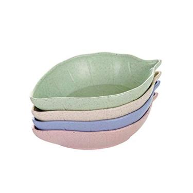 Imagem de Aeyistry Prato de molho em forma de folha, tigelas pequenas de imersão pratos de aperitivo de palha de trigo pratos de molho de soja multicolorida tigela pires de plástico conjunto de louça para vinagre/molho de soja de salada/wasabi/óleo de pimenta
