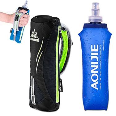 Imagem de Garrafa de água portátil cinto de corrida 500ml suporte de chaleira de corrida saco de armazenamento de pulso pacote de hidratação refletivo maratona bolsa de garrafa macia, preta, 20,5 * 6,5 cm