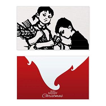 Imagem de Menino Menina Trigo Microscópio Patriotismo Feriado Feliz Natal Cartão de Parabéns Mensagem de Carta de Natal