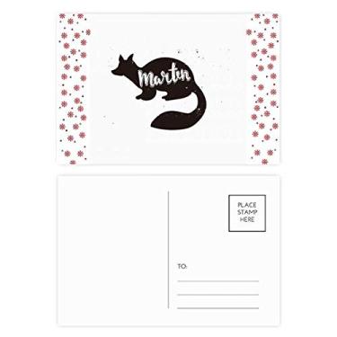 Imagem de Marten Cartão postal de aniversário de flor de Natal preto e branco com estampa de animal