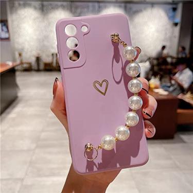Imagem de Capa de telefone de pulseira de pérola para Samsung S22 Note 20 Ultra S21 Plus S20 FE A52 A72 A12 A42 A32 A51 A71 Glitter Love Capa de Silicone, Roxo, Para A71 4G