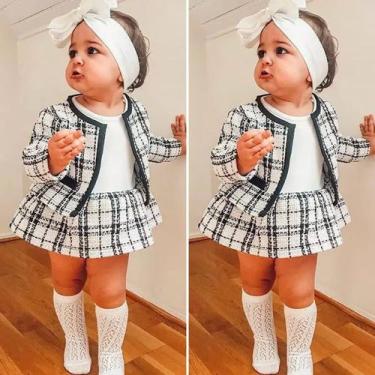 Imagem de Vestido Com Casaco Xadrez White Inspired Ch - Joaninha Baby
