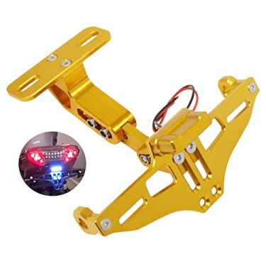 Imagem de Worldmotop – Eliminador de para-lama ajustável universal para motocicletas, Yamaha, Kawasaki, Honda Ducati Suzuki, Suporte de cauda com luz de placa de licença LED traseira (ouro)