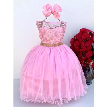 Imagem de Vestido Rosa Infantil De Festa 2109 Com Luva