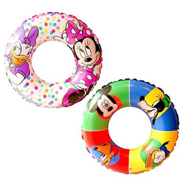 Imagem de Kit 2 Boias Circulares Minnie e Mickey para Crianças Salva Vidas Infantil para Cintura até 30kg Brincadeiras na Piscina e Praia