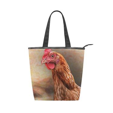 Imagem de Bolsa de ombro Alaza em lona com desenho de galinha marrom
