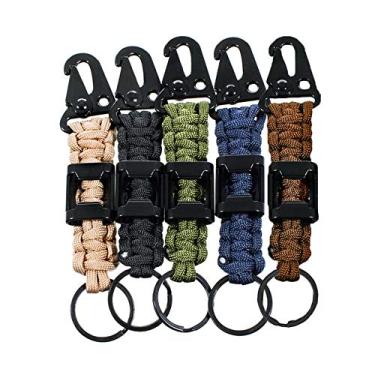 Imagem de Paracord Planet Chaveiro mosquetão de paracord abridor de garrafas – vendido individualmente – ótimo para sobrevivência, armazenamento, emergência, organização, acampamento, caminhada e muito mais (azeitona)