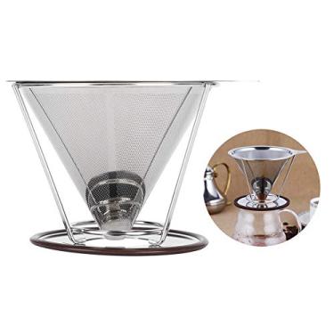 Imagem de Coador de café sem papel, filtros de café cônico, reutilizáveis, manual de aço inoxidável, filtro de café de camada dupla com rack acessório para fabricação de café para casa, trabalho