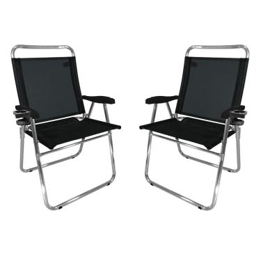 Imagem de Kit 2 Cadeira De Praia King Oversize Alumínio Até 140Kg 2 Porta Copos Térmico Lata Isopor Dobrável - Zaka